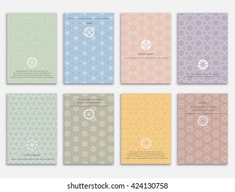 Abstract line patterns backgrounds set. Graphic design templates for logo, labels and badges. Collection for banners, flyers, placards and posters. Retro backgrounds.
