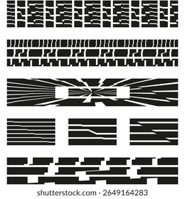 Abstrakte Linienmuster. Schwarz-weiße geometrische Elemente. Sammlung horizontaler Streifen. Digitale Vektortexturen.