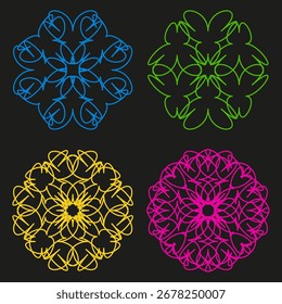 Patrones de línea Abstractas. Colección de Formas geométricas. Vector de neón brillante. Diseños místicos modernos. EPS 10.