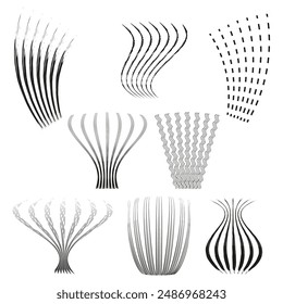 Abstract line patterns. Geometric wave forms. Vector art collection. Dynamic black lines.