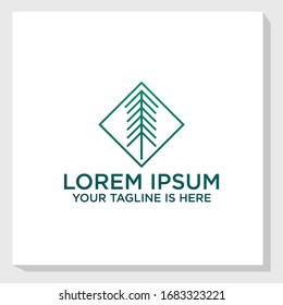 abstract line pin in frame logo template, forest logo inspiration