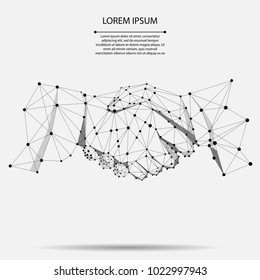 Abstract line and point agreement handshake business concept. Polygonal point line geometric design. Hands chain link internet hyperlink connection vector illustration 