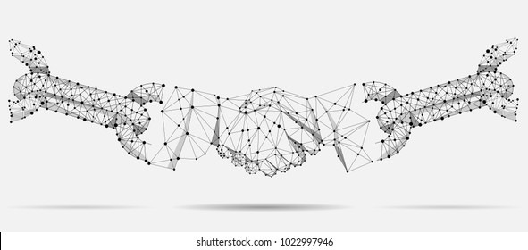 Abstract line and point agreement handshake business concept. Polygonal point line geometric design. Hands chain link internet hyperlink connection vector illustration 