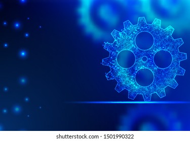 Abstract line and point Blue gear. Polygonal low poly background with connecting dots and lines. Illustration connection structure.