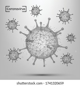 Línea abstracta y célula coronavirus puntual. Inmunología de polos bajos, nueva epidemia de cepas, el concepto de patógenos de infección ilustración vectorial. Resumen de la imagen poligonal de COVID-19 (2019-nCoV)
