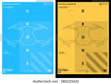 Abstract line and point drone. Vector rendering of 3d. Wire-frame style. Creative template with HUD futuristic elements.