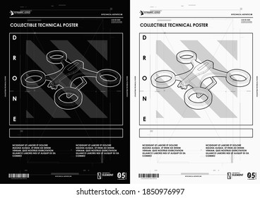 Línea abstracta y punto drone. Representación vectorial de 3d. Estilo de marco de cables. Plantilla creativa con elementos HUD futuristas.