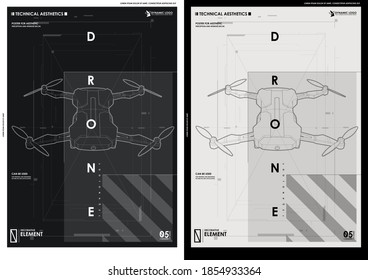 Abstract line and point drone. Vector rendering of 3d. Wire-frame style. Creative template with HUD futuristic elements.