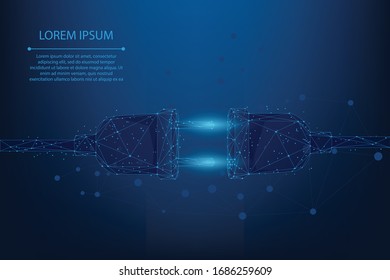 Abstract line and point electric socket with a plug. Polygonal connection and disconnection concept. Low poly vector Illustration 