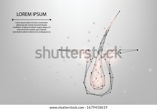 Abstract line and point hair follicles\
structure repair shampoo salon treatment. Low poly hair protect\
care cosmetic technology. Polygonal anatomy strands medicine vector\
illustration