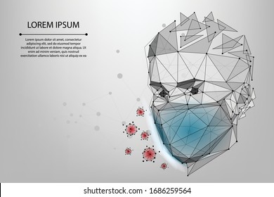 Abstract line and point man in protective face mask. Polygonal protection against viruses of coronavirus, bacteria, smog, COVID-19. Low poly vector illustraion of protection against the flu.