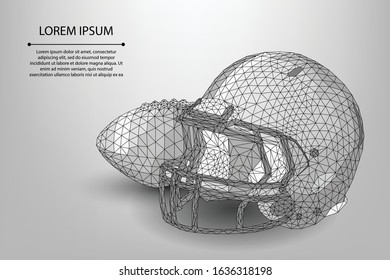 Abstract line and point rugby ball and helmet. Low poly American football vector illustration. Polygonal cyber technology sport