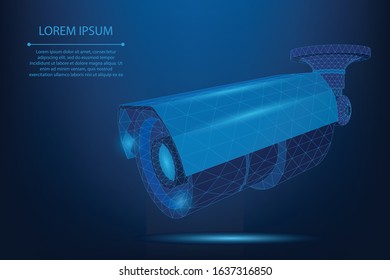 Abstract line and point street camera Low poly camcorder. Security, protection and control vector illustration.