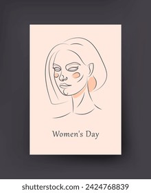 Abstract line portrait of a woman. Women's day. For postcards, posters, flyers, etc.