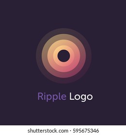 abstract line ripple emblem. Radar, sound or vibration icon. Flat design. Dark background.