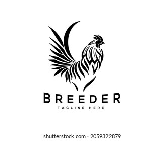 abstract line rooster breeder stand drawn logo template illustration
