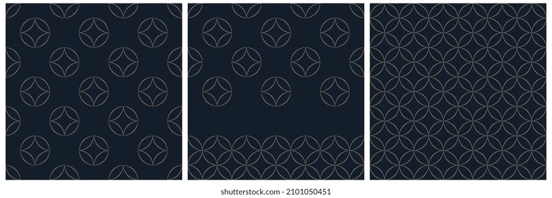 Abstract line round shapes common geometric motif linear pattern continuous minimal background. Japan style modern lux fabric design textile swatch all over print block. Traditional oriental ornament.