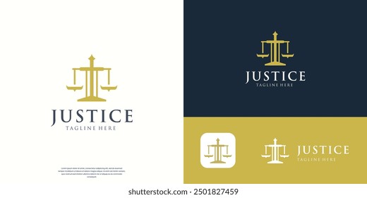 abstract line scale justice logo icon symbol design template illustration inspiration.