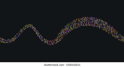 Abstract line seamless figure made of bright question marks scattered on a black background. Colorful poll template. Design for query background, faq, interrogation,  quiz, poll. Vector illustration