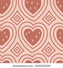 Abstract line seamless pattern with hearts. Modern hand drawn endless background for Valentines day in trendy doodle style. Repeat vector illustration for greeting card, fabric, wallpaper