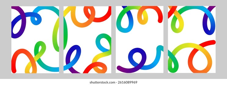 Abstract line shape color gradient bg. 3d graphic pattern fluid wave vector. Liquid spiral swirl, dynamic curved confetti ribbon. Fun vibrant flow, twist rainbow carnival blend. Bright trendy splash