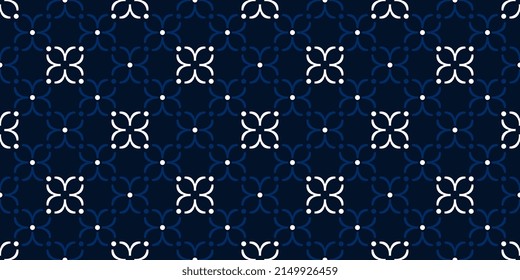 Abstract line shape flowers geometric motif basic pattern continuous background. Oriental style damask floral tile modern lux fabric design textile swatch ladies dress, man shirt all over print block.