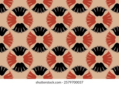 Abstract line shape flowers geometric motif basic pattern continuous background. Oriental style damask floral tile modern lux fabric design textile swatch ladies dress, man shirt all over print block.