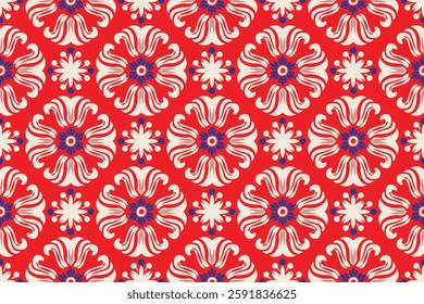 Abstract line shape flowers geometric motif basic pattern continuous background. Oriental style damask floral tile modern lux fabric design textile swatch ladies dress, man shirt all over print block.