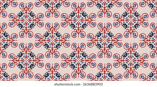 Abstract line shape flowers geometric motif basic pattern continuous background. Oriental style damask floral tile modern lux fabric design textile swatch ladies dress, man shirt all over print block.