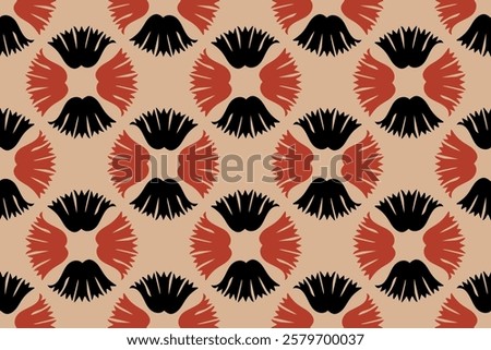 Abstract line shape flowers geometric motif basic pattern continuous background. Oriental style damask floral tile modern lux fabric design textile swatch ladies dress, man shirt all over print block.