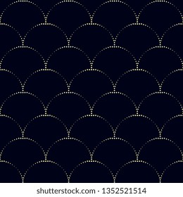Abstract line shape geometric motif pattern monochrome dark grey blue continuous background. Fish scale, fan silhouette modern fabric design textile swatch ladies dress, man shirt all over print block