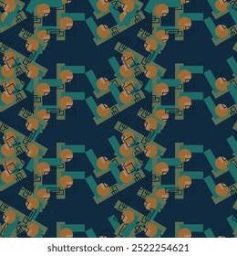 Abstract line shape geometric motif basic pattern continuous background. Oriental style tile modern lux fabric design textile swatch. 