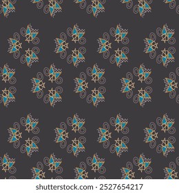 Abstract line shape geometric motif basic pattern continuous background. Oriental style tile modern lux fabric design textile swatch. 