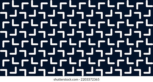 Abstract line shape geometric pattern small angle element continuous background. Modern fabric design textile swatch ladies dress, men's shirt all over print block. Classic blue, white colours palette