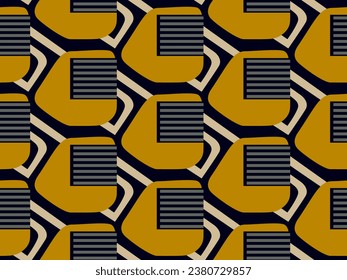Abstract line shape pattern technology style seamless background. Geometrical grunge texture fabric design textile swatch ladies dress, man shirt all over print block. Retro color vector illustration.