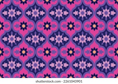 Abstract line shapes floral geometric motif continuous basic pattern background. Oriental style damask modern floral tile, textile motif