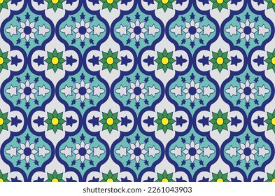 Abstract line shapes floral geometric motif continuous basic pattern background. Oriental style damask modern floral tile, textile motif