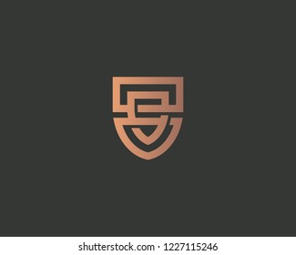 Abstract line shield logo design. Universal protection security vector logotype. Two intertwined linked shields