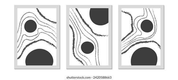 Abstract line simple vector art background. Minimalist set of modern art, posters. Design for wallpaper, wall decor, card, poster, cover, print.	