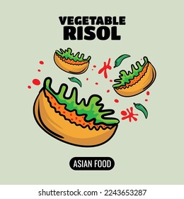abstract line sketch concept design with asian vegetable risol food illustration