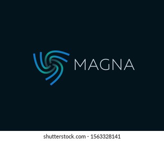 Abstract line spin logo icon design abstract modern minimal gradient style illustration. Shield swirl colorful vector emblem sign symbol mark logotype for dark background