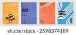 Abstract line sport poster background vector set. Minimalist cover template with vibrant perspective line wave in motion. Ideal design for social media, cover, banner, flyer, ads.