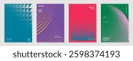 Abstract line sport poster background vector set. Minimalist cover template with vibrant perspective line wave in motion. Ideal design for social media, cover, banner, flyer, ads.