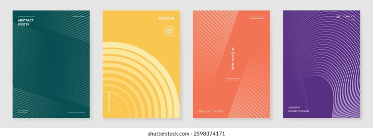 Abstract line sport poster background vector set. Minimalist cover template with vibrant perspective line wave in motion. Ideal design for social media, cover, banner, flyer, ads.