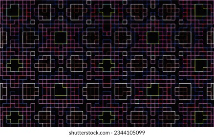 Resumen de cuadrado de línea en el patrón de fondo de textura negra. Geometría de píxeles creativos para digital, electrónica, tecnología, ciencia. Ilustración vectorial.