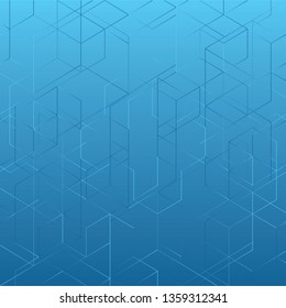 Abstract line square on blue color background, vector illustration