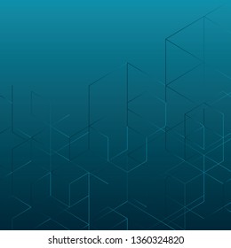 Abstract line square on blue color background, vector illustration