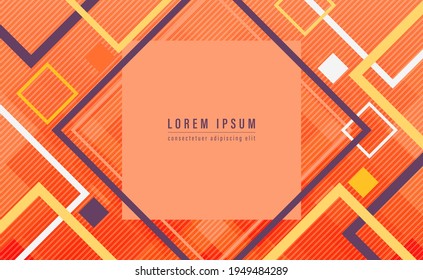 Tira de línea abstracta sobre fondo naranja. Composición con formas cuadradas de línea coloridas. Elementos modernos de plantilla de diseño. Ilustración del vector