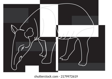 Abstract line of tapir with square background