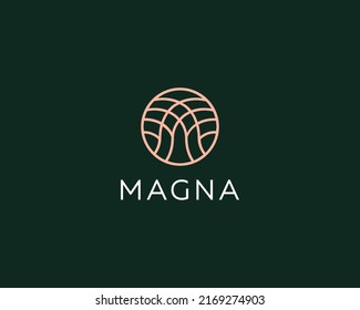 Abstract line tree in circle icon template. Premium jewelry shop, beauty salon logo. Yoga spa logotype. Vector illustration.